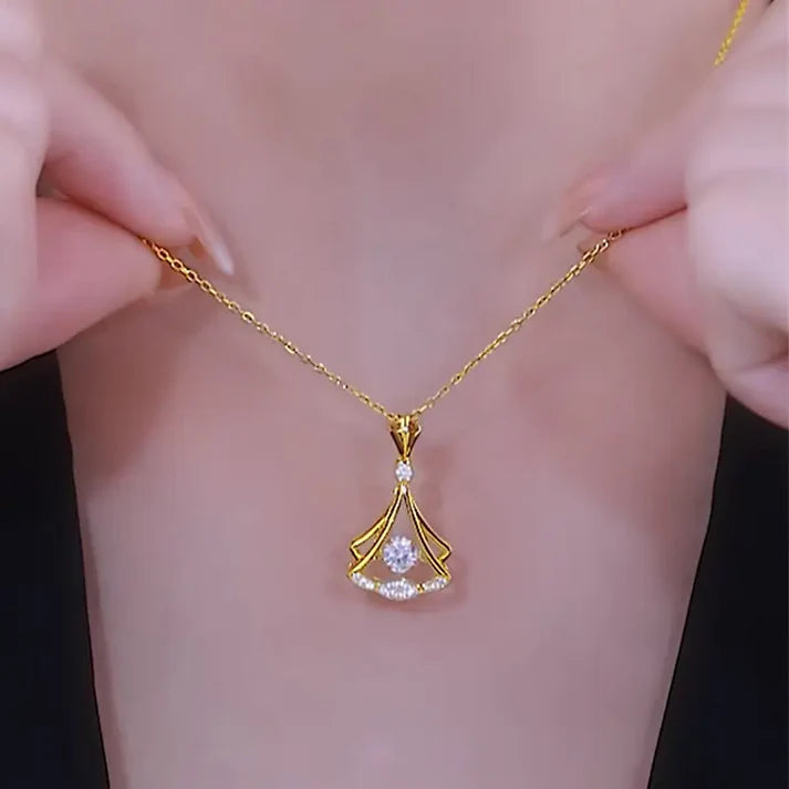 GOLD Plated Rhinestone Decor Pendant Necklace