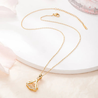 GOLD Plated Rhinestone Decor Pendant Necklace