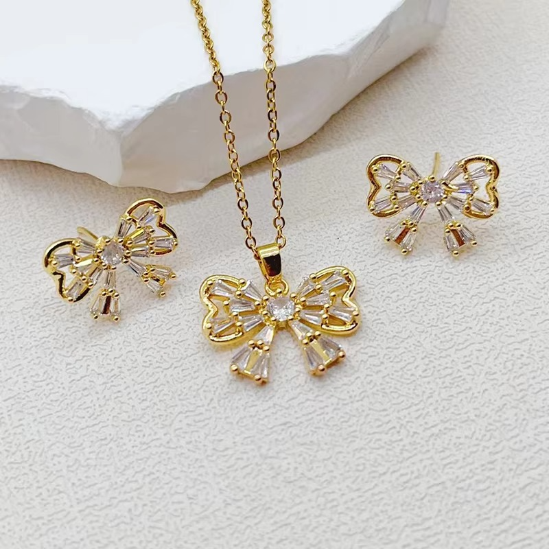 BUTTERFLY Necklace & Earring ZIRCON 18K Gold Plated