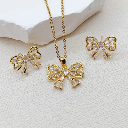 BUTTERFLY Necklace & Earring ZIRCON 18K Gold Plated