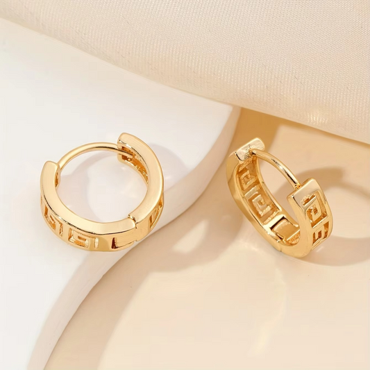 VINTAGE Mesh Pattern Hoop 18K Gold Plated Earrings