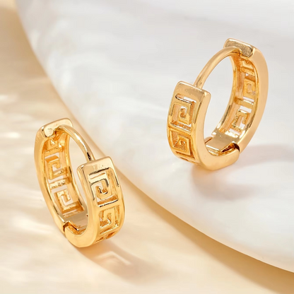 VINTAGE Mesh Pattern Hoop 18K Gold Plated Earrings