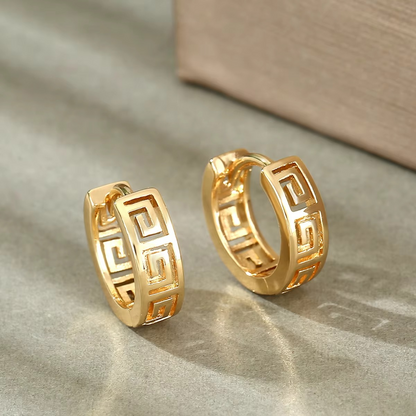 VINTAGE Mesh Pattern Hoop 18K Gold Plated Earrings