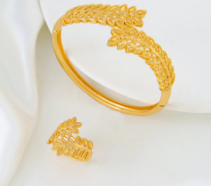 Gold Plated LEAF BRACELET & RING (SPECIAL)