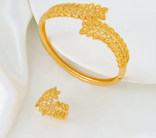 Gold Plated LEAF BRACELET & RING (SPECIAL)