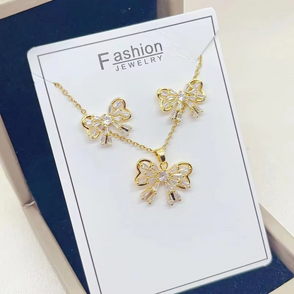 BUTTERFLY Necklace & Earring ZIRCON 18K Gold Plated