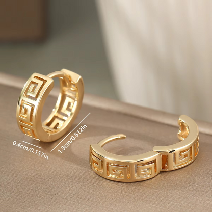 VINTAGE Mesh Pattern Hoop 18K Gold Plated Earrings