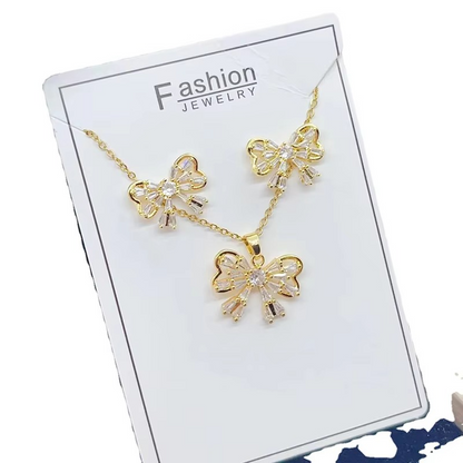 BUTTERFLY Necklace & Earring ZIRCON 18K Gold Plated