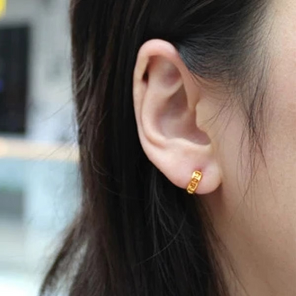 VINTAGE Mesh Pattern Hoop 18K Gold Plated Earrings