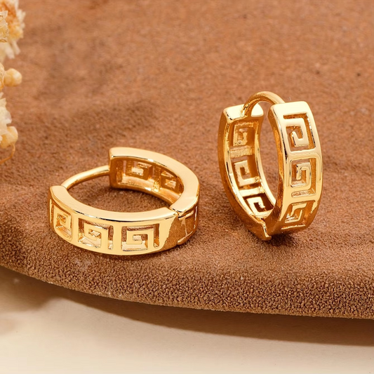 VINTAGE Mesh Pattern Hoop 18K Gold Plated Earrings