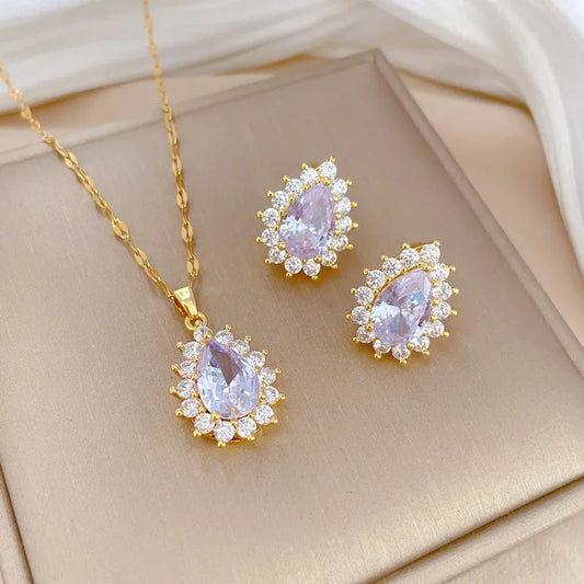 MICRO-INLAID GRACEFUL Personality Banquet Earring & Necklace
